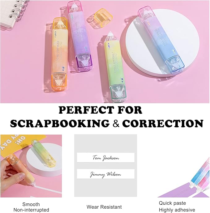 BITOSEE 2 in 1 Correction Tape and Double Sided Tape Roller, Cute Quick Dry Japan Correction Tape, with Permanent Scrapbook Adhesive Tape Dispenser, for School Office Supplies(SH-C)