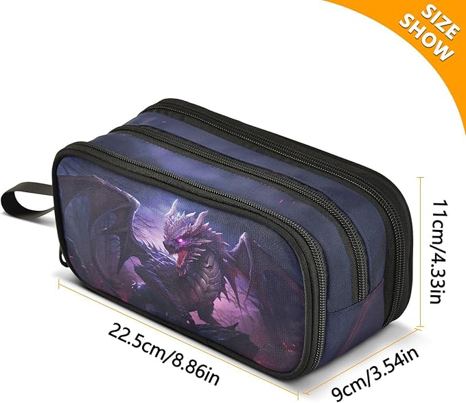 Dragon Purple Pencil Case Box Boys Girls Large Pencil Pouch with Zipper Compartments Big Capacity Stationery Pen Bag Organizer for Kids Teens Adults School
