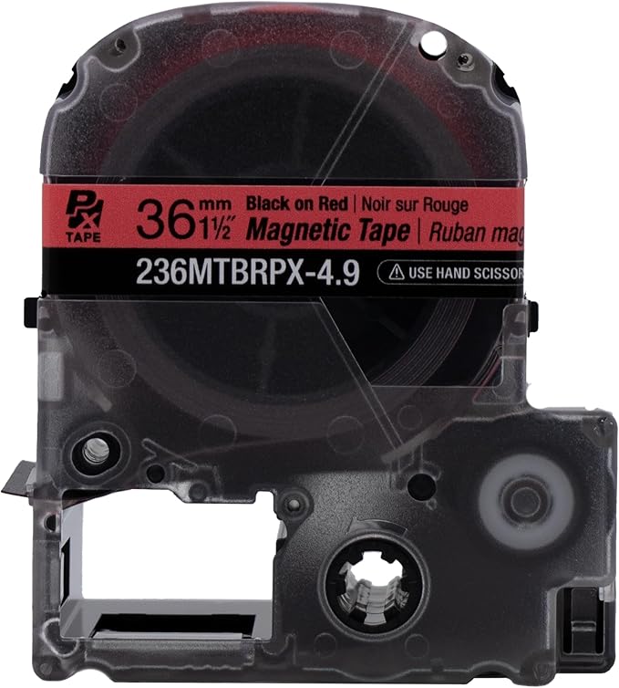 Epson LABELWORKS 236MTBRPX-4.9 Genuine Magnetic Tape Cartridge - Black on Red Magnet Label Maker Tape - 1.5" (36MM) Wide, 4.9 ft, Red