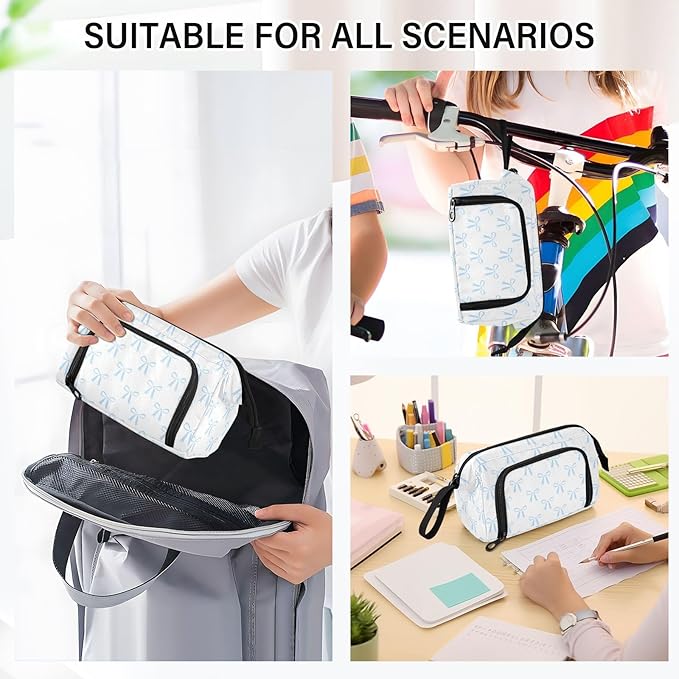 Bow White Pencil Case Pouch Big Capacity Pencil Bag Box Organizer Pen Case with Compartmens Stationery Organizer for Girls Boys Adults Women School Office