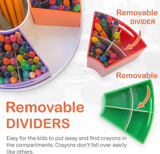 PUZZLE EZ Art Organizer for Kids Crayons Organizing and Storage - Lazy Susan School Art Supplies Caddy for Classroom | Rotating Kids Desk Organizer | Stationary Holder for Teachers & Students