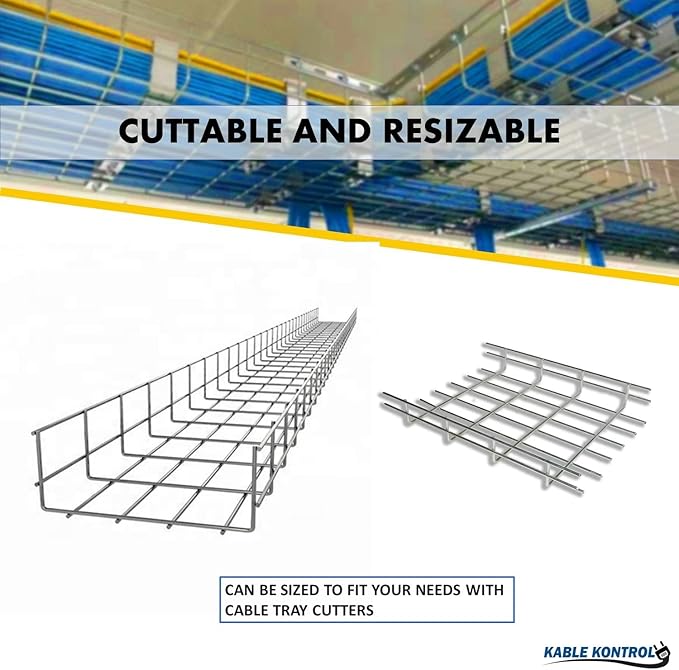 Kable Kontrol Tray Covers – 2" Wire Mesh Cable Tray Cover - Wire Mesh Tray Cable Management Rack Cable Basket, Zinc Plated Steel NEC Approved for Network, Fiber Optic, Cabling Accessory