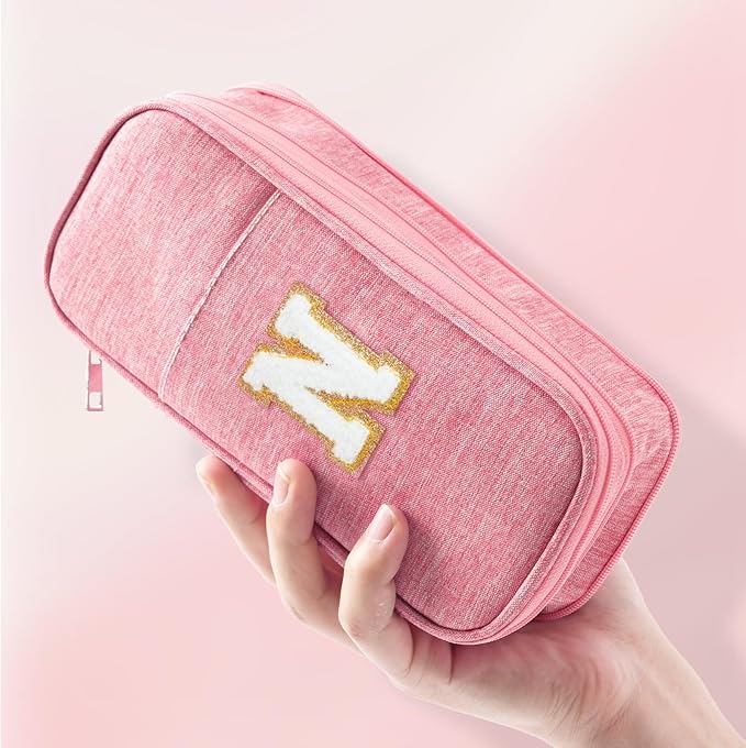 Large Capacity Pink Pencil Case, Cute Pencil Case Pencil Pouch with Zipper For Girls Women, Expandable Preppy Pencil Bag Large Storage High Capacity Bag Organizer for School Home Office Supplies, N