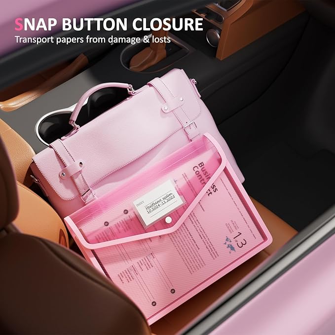 ThinkTex Plastic Expanding File Folder, Transparent Envelopes with Snap Closure,Suitable for Home, Office, School and Hospital, Large Capacity，No Dividers, Dopamine-5-Color, Fit Letter/A4 Size-5 Pcs