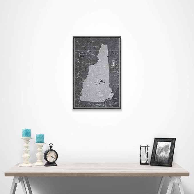 Conquest Maps Push Pin New Hampshire Map Board - With Push Pins to Mark Alabama Travels - Handmade in Ohio, USA - Design: Modern Slate