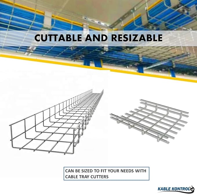 Kable Kontrol Cable Tray- 5 Feet Long - 4" Width, 4” Depth – Wire Mesh Tray Cable Management Rack Cords Organizer Cable Basket, Zinc Plated Steel NEC Approved for Network, Fiber Optic, Cabling