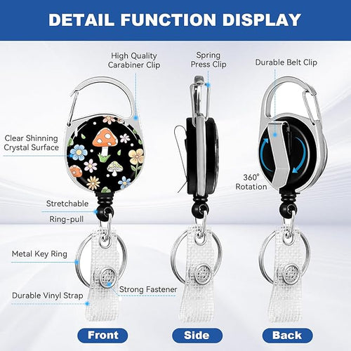 2 Pack Mushroom ID Badge Holder with Heavy Duty Retractable Reel Keychain for WomenStudents,Teachers, Nurses, Office Use