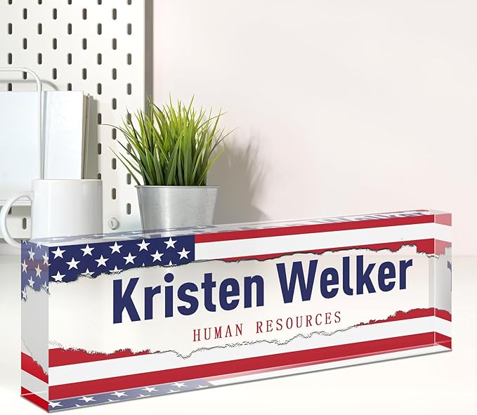 Custom Flag Name Plate for Desk, Desk Name Plate Personalized, Office Decor for Women Men, Acrylic Desktop Accessories, Office Appreciation Gifts for Boss Social Workers Nurse Teacher Employee (Flag A)