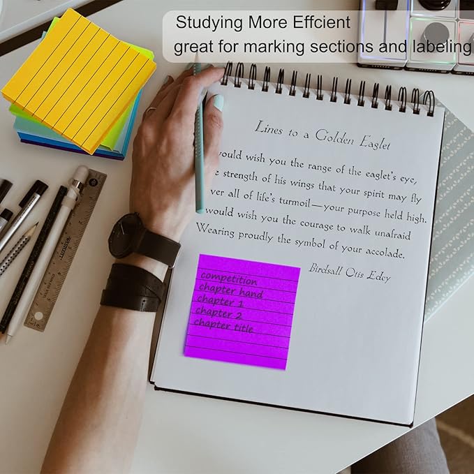 48 Pack 3840 Sheets Lined Sticky Notes 3X3 in Ruled Self Sticky Note Pads 80 Sheets/pad Colorful Sticky Notes with Lines Post Notes for Office, Home, School, Meeting