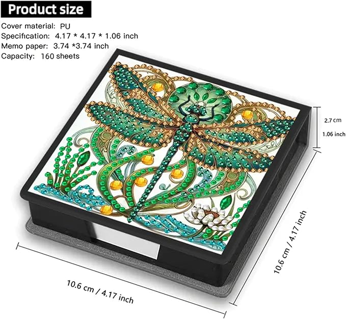 Dragonfly Diamond Painting Kit Note Box,Memo Paper Storage Box Diamond Art,Sticky Note Holder Diamond Art,Diamond Painting Memo Pad For Office Desk. (Dragonfly)