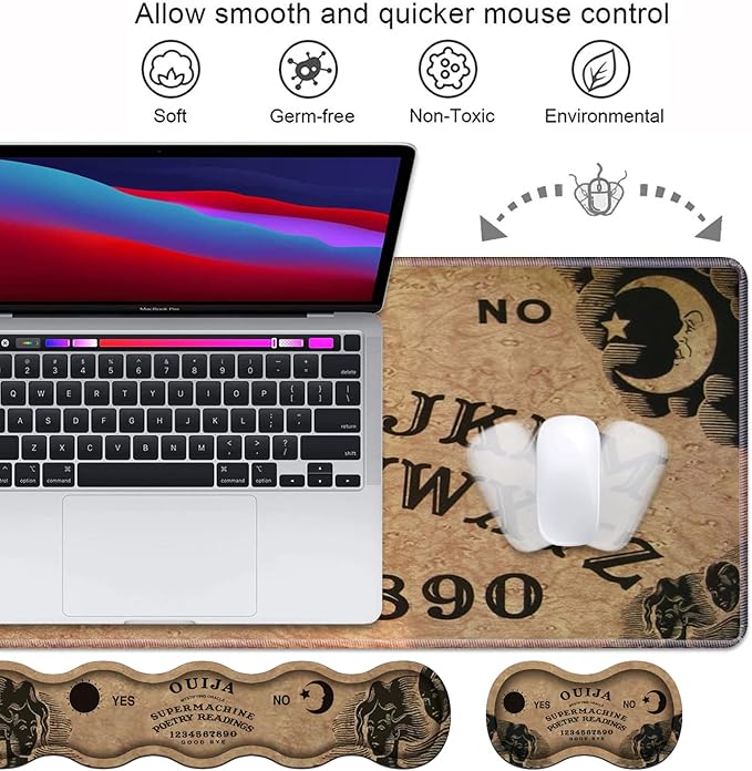 Ergonomic Keyboard Wrist Rest & Mouse Pad Wrist Rest Set, Large XXL Gaming Mousepad 31.5"x 11.8", Memory Foam, Easy Typing Pain Relief, Multifunctional Desk Mat for Office & Home, Retro Ouija Board