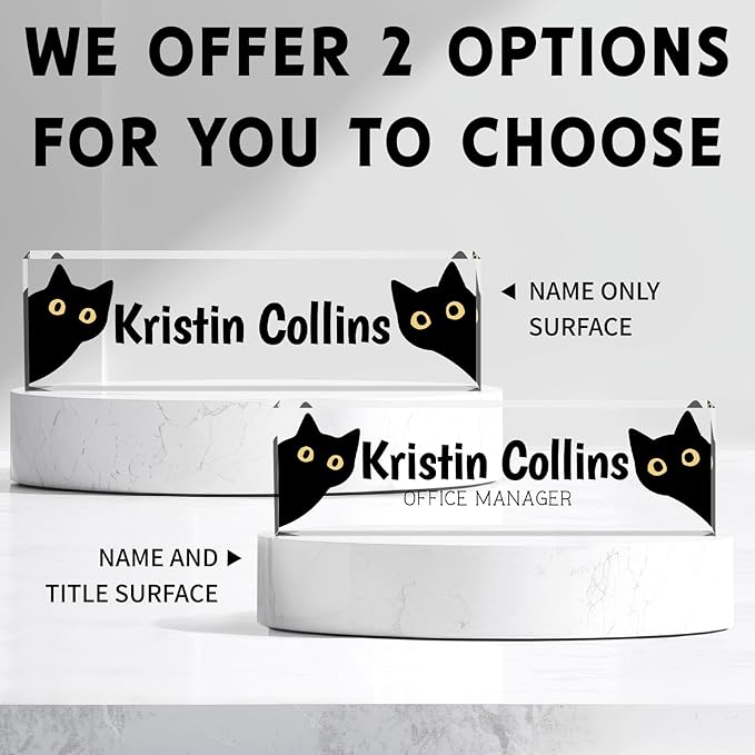 Custom Name Plate for Desk, Personalized Desk Name Plate on Clear Acrylic Glass, Appreciation Gifts for Teacher Employee Boss Coworkers Nurse, Desktop Office Accessories For Women (Black Yellow)