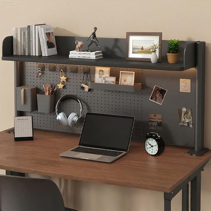 Clamp On Desk Shelf Desktop Hutch Bookshelf Desk Organizer Storage Shelves with Pegboard DIY Display Stand Adjustable Space-Saving Suitable for Dormitories,Studies,Offices,Workbenches