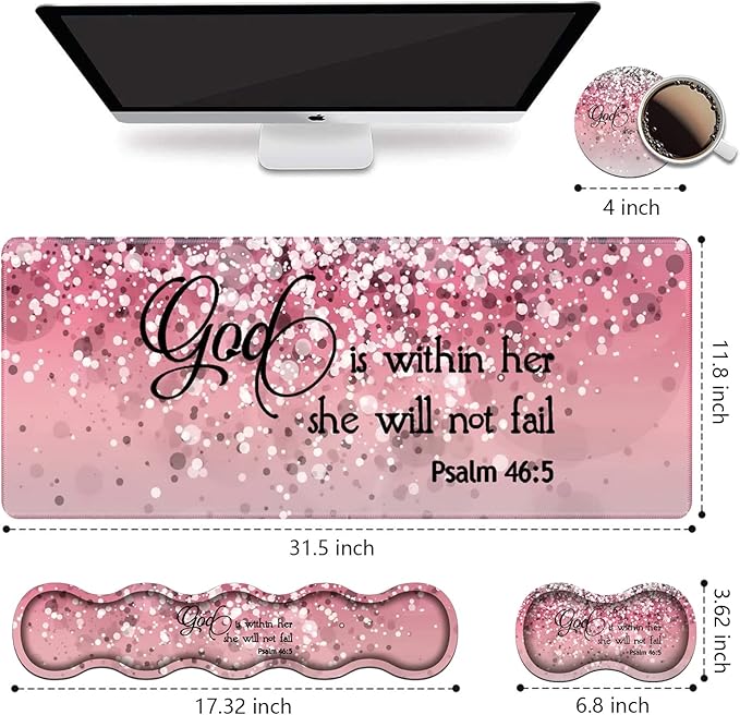 Ergonomic Keyboard Wrist Rest & Mouse Pad Wrist Rest Set,Large XXL Gaming Desk Mat 31.5"x 11.8",Memory Foam, Easy Typing Pain Relief,Multifunctional Desk Mat for Office & Home,Bible Verses Psalm 46:5