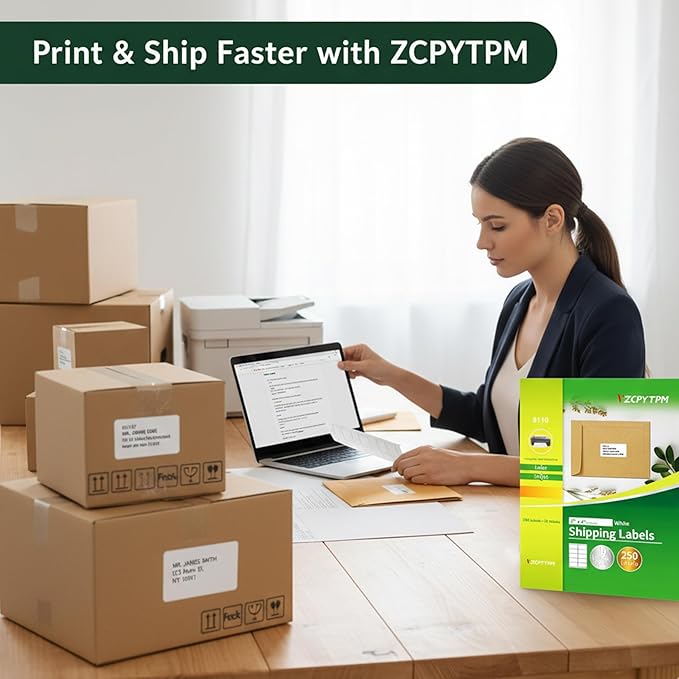 VZCPYTPM 1000 Blank Printable Shipping Labels 2x4 Inches,Inkjet or Laser,Customizable Adhesive Stickers for Address,Shipping,Mailing,Blank File Folder & Label Paper