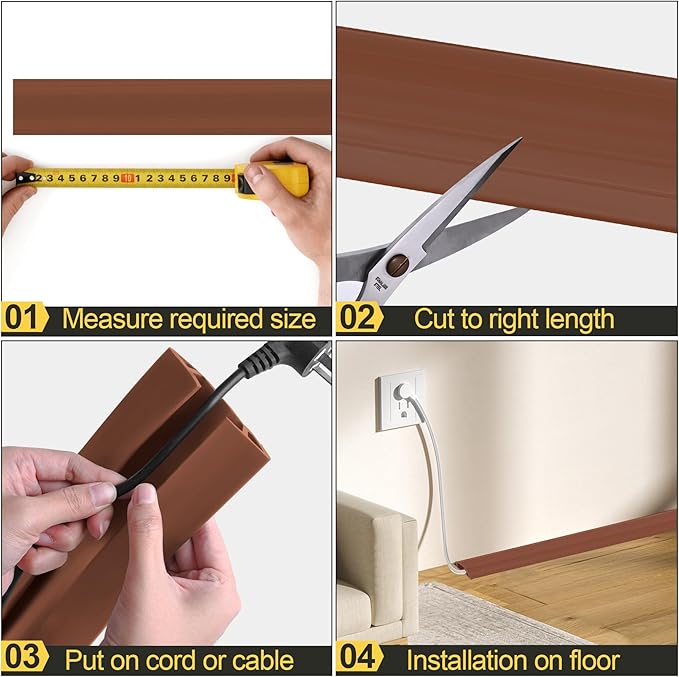 MYFAMIREA 6.5FT Floor Cord Cover Heavy Duty Cable Cover Protector 3 Channels Extension PVC Floor Wire Cover Outdoor Cord Hider Management Cord Cover for Wire on Floor for Home Office Outdoor, Brown,2M
