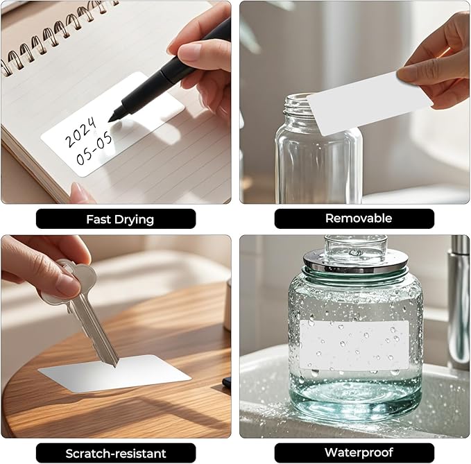 FINDAT Rectangle Label Stickers 4×2 Inch Vinyl Removable White Sticker Waterproof Writable File Folder Moving Labels for Boxes Home Office Labeling 60 PCS