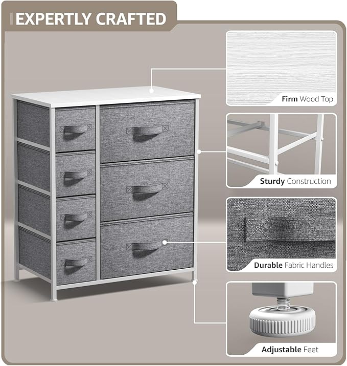 Sorbus Dresser with 7 Drawers - Chest Organizer Tower Unit with Steel Frame, Wood Top, Easy Pull Fabric Bins - Storage Furniture for Bedroom, Hallway, Closet & Office Organization