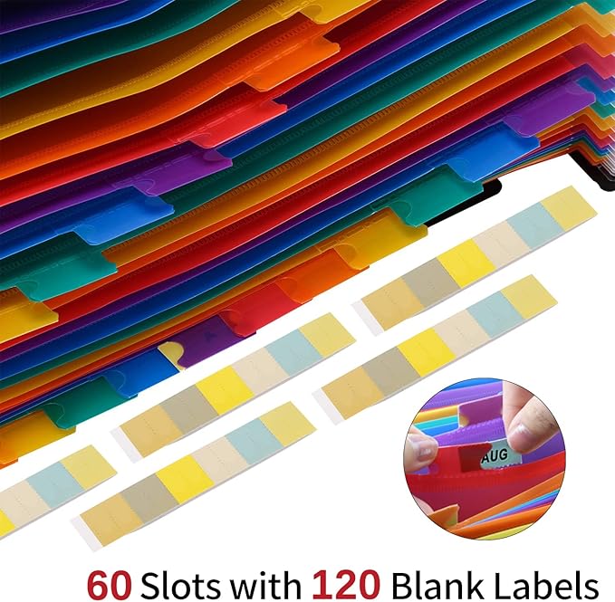 AFMAT Accordian File Organizer, 60 Pockets Large Expanding File Folder Organizer with Blank Labels, Letter/A4 Size Accordion Files Organizers Expandable for Receipt, Bill, Tax, Legal AF01