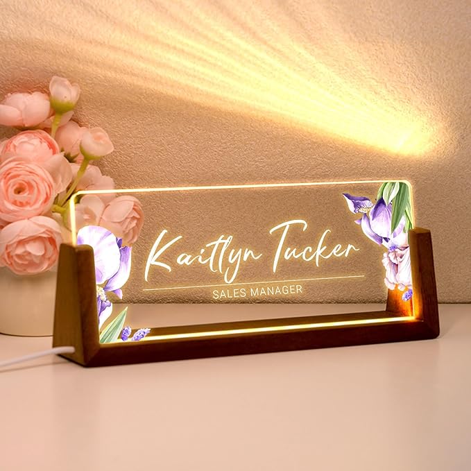 Desk Name Plate Personalized, Custom Office Light Up Name Plate for Desks, Desk Decorations for Women Men Office, Employee Appreciation Gifts for Coworkers