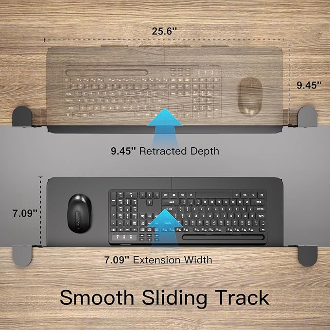Large Keyboard Tray Under Desk Pull Out with Adjustable C-Clamp, Ergonomic Slide-Out Computer Keyboard and Mouse Platform Drawer for Office and Home Typing (Black)