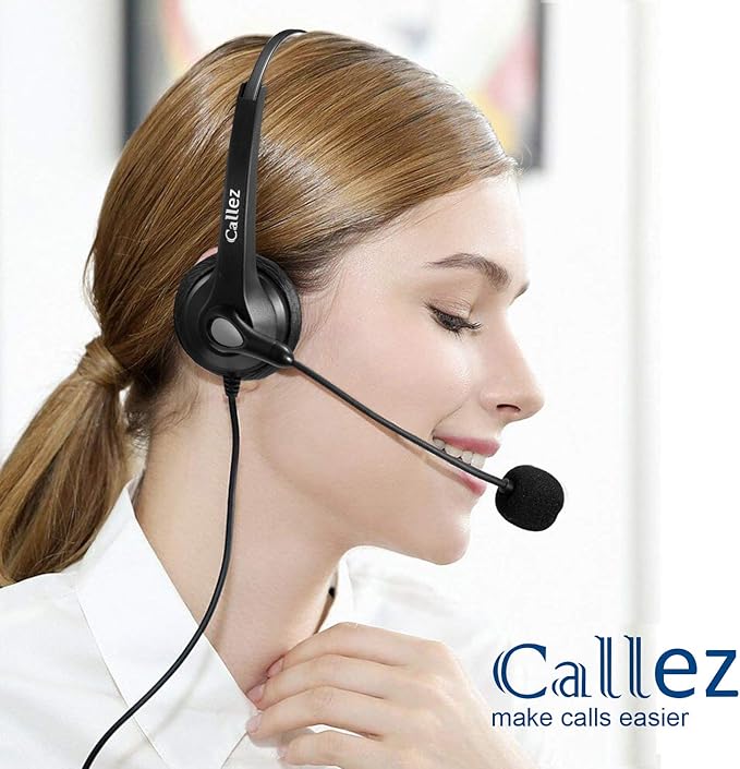 Callez USB Headset with Microphone Noise Cancelling & Audio Controls, Wideband Computer Headphones for Business UC Skype Lync Softphone Call Center Office, Clearer Voice, Super Light, Ultra Comfort
