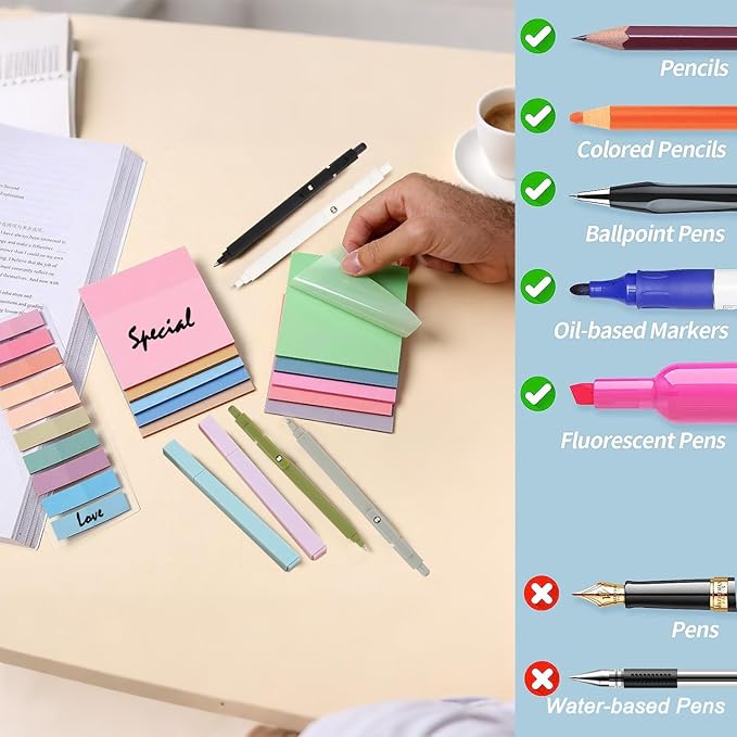 DHYLRICHER 39-Piece Aesthetic Book Annotation Kit with Pencil Case, Highlighters, Gel Pen, 700 Clear Sticky Notes, and Index Tabs – Ideal for School, College, Teachers, Office and Bible Journaling