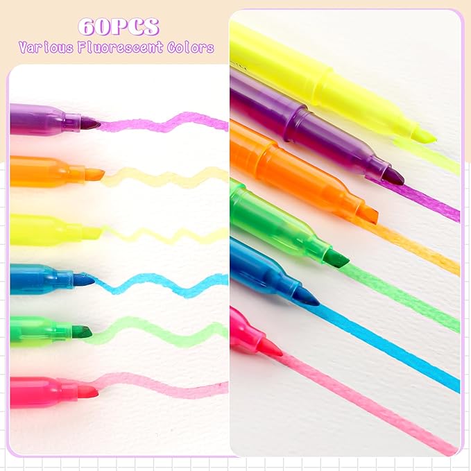 BESARME 240 Pack Highlighters Assorted Colors Highlighters Bulk 6 Colors Fluorescent Highlighter Markers for Home School Office