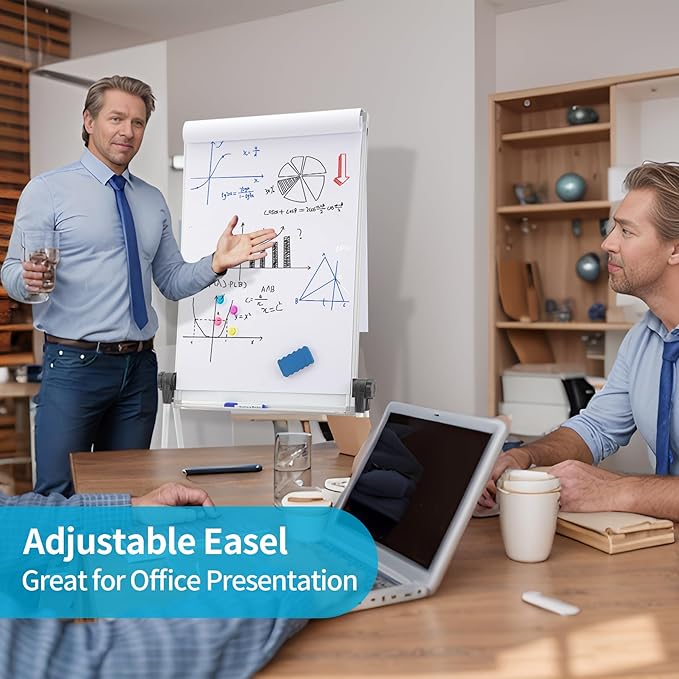 U-Stand Magnetic Whiteboard Easel 36 x 24 Inch, Double Sided Dry Erase Board with Flipchart Paper Pad (25 Sheets)- Height Adjustable Standing Whiteboard for Modern Home Office, Homeschool & Studio