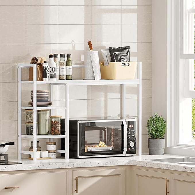 Snughome Desk Shelf, 38.6" Desktop Organizer Shelf, Desk Hutch for Computer Monitor, 4 Tier Desk Display Rack, Wood Desktop Bookshelf Storage Rack for Home Office Dorm, White