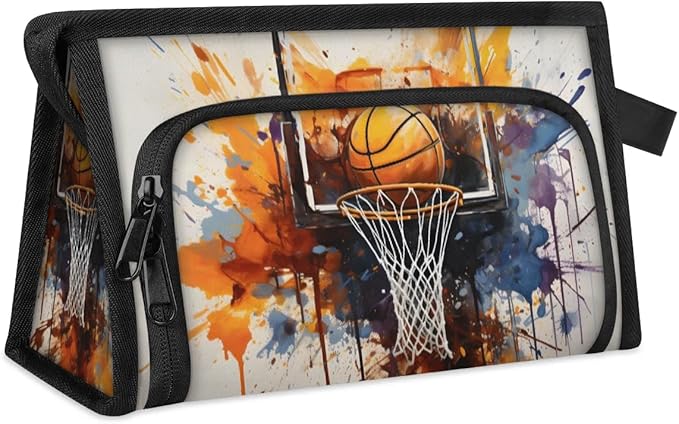 Large Capacity Pencil Case Pouch, Basketball Sport Portable Zipper Pencil Cases Pencil Bag Office Stationery Bag Makeup Bag Desk Organizer for Women Men