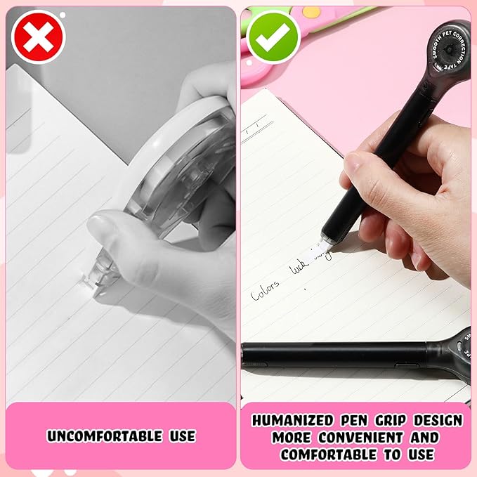 Gersoniel 10 Pack Correction Tape Pen Correctional Ink Tape Push Pull Protective, Easy to Use Applicator for School Office Supplies, 0.2 x 236 Inch(Black Color)