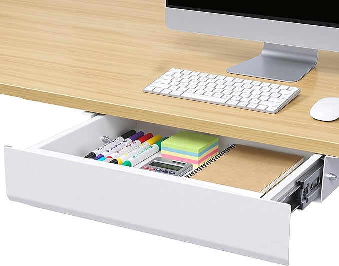 FLEXISPOT Under Desk Drawer 17.7in Wide Pull-Out Drawer for Storage Slide-out Under Desk Organizer for Office Home(L, White)