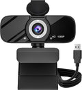 Gozvrpus USB HD Webcam with Built-in Microphone and Rotatable Tripod, 1080P Video, Wide Angle Camera, Privacy Cover, for Desktop PC or Laptop Computer - 4（Black）