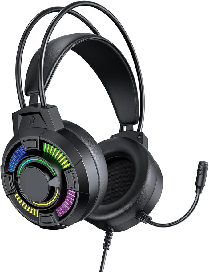 ANGESHA USB Gaming Headphones Headsets Earphone Featuring Led Lighting 7.1Sound Effect Noise Cancelling Microphone for PC Laptop
