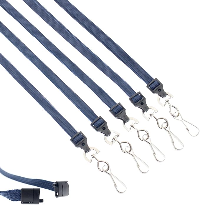 Specialist ID Bulk 25 Pack - Premium Flat Breakaway Lanyards for ID Badges & Badge Holders - 3/8" Wide Woven Safety Lanyard with Metal Swivel Hook for Teachers, Students, Cruise, Office (Navy Blue)