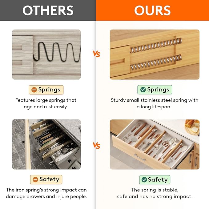 Lifewit 8 Pack Bamboo Drawer Dividers 2.4" High, 17.5-22" Kitchen Drawer Organizers, Adjustable Wooden Drawer Dividers for Clothes, Expandable Drawer Separators for Dresser, Bedroom, Bathroom, Cabinet