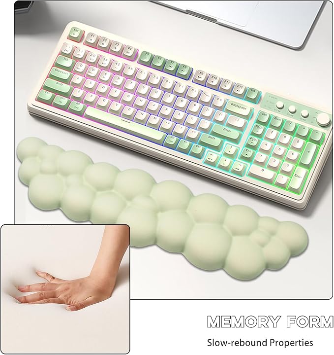 Ergonomic Cloud Wrist Rest for Computer Keyboard - Soft Memory Foam Keyboard Wrist Rest with Non-Slip Silicone Base, for Laptop, Mac, Office, Work, Gaming (Green)