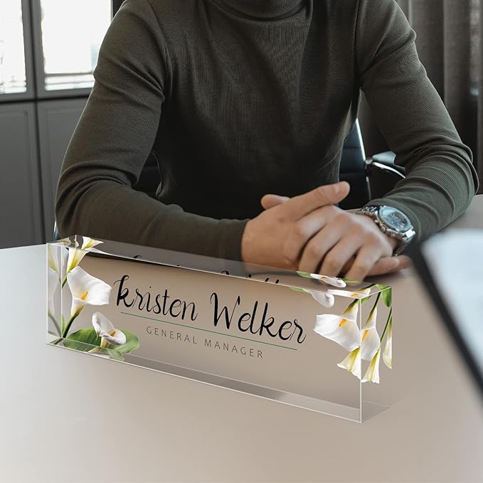 Personalized Office Name Plate for Desk, Custom Employee Appreciation Gifts, Acrylic Desk Name Plate Funny, Desk Decorations Gift, Acrylic Desk Ornaments (Style-Lily)…