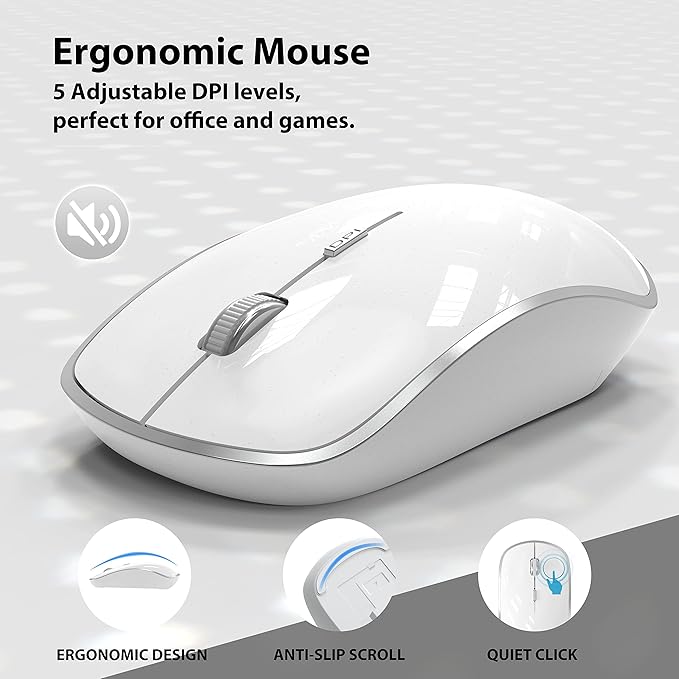 Wireless Keyboard Mouse, JOYACCES 2.4G Compact and Ultra Slim Wireless Keyboard and Mouse for Windows, Computer, Desktop, PC, Laptop-Sliver