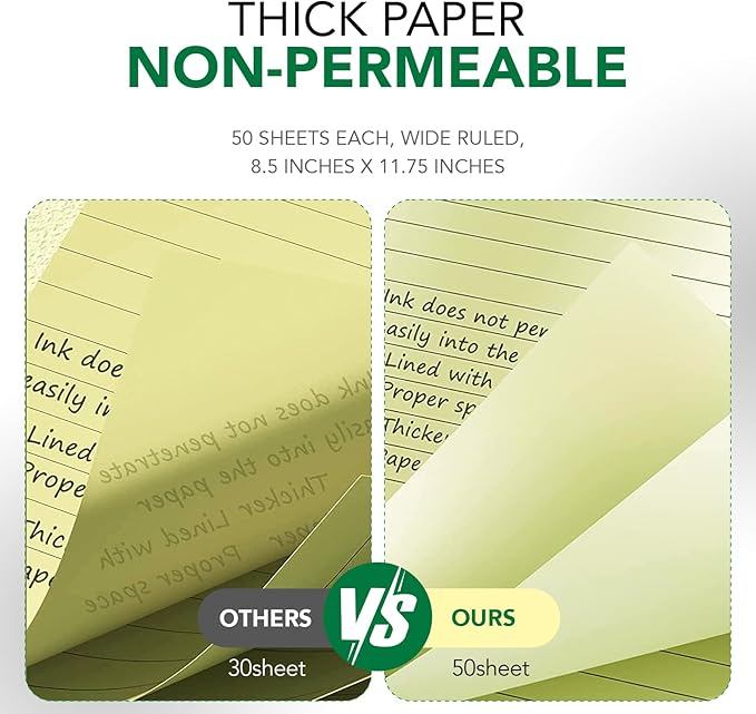 KAISA Legal Notepads 8.5"x11.75"，12pads 600 Sheets note pads office supplies Recycled Paper 8.5"x11.75" Wide Ruled 50 sheets Hard Back Notepads 8-1/2"x 11-3/4" Writing Tablet Canary For Office Supplies (Pack of 12) KSU-5668