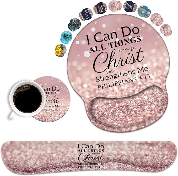 Keyboard Wrist Rest and Mouse Pad Wrist Rest Support Set, Non-Slip PU Base for Gaming and Office, Comfortable & Lightweight for Easy Typing & Pain Relief, Quote Bible Verse Philippians 4-13