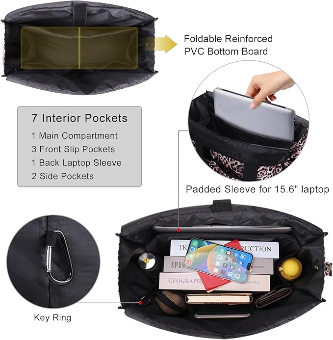 Utility Tote Bag with Laptop Compartment Luggage Sleeve Zippered Multi-pocket Commute Shoulder Purse for Nursing/Work