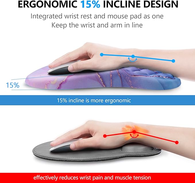 Mouse Pad Wrist Support, Laokiiy 2 in1 Keyboard Wrist Rest+ Ergonomic Mouse Pad, Non-Slip Wrist Rest for Computer Keyboard, Made Easy Typing & Relieve Wrist Pain(Blue Pink Marble)