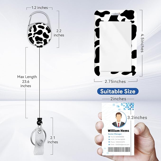 2 Pack Cow Print ID Badge Holder with Heavy Duty Retractable Reel Keychain for WomenStudents,Teachers, Nurses, Office Use