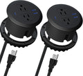 2PCS 3 Inch Desktop Power Grommet,10ft Cord,20W USB C Fast Charging Station,3-USB Port,Flush Mount.Round Recessed Power Strip Desk Hole Grommet Outlet for Workspace,Sofa,Black