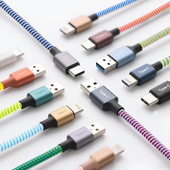 Frienda 15 Pcs Spiral Cable Protector Colorful PVC Spiral Phone Charger Headphone Cable Saver for USB Data Wire, Prevent Pets (Bright Color,55.1 Inch)