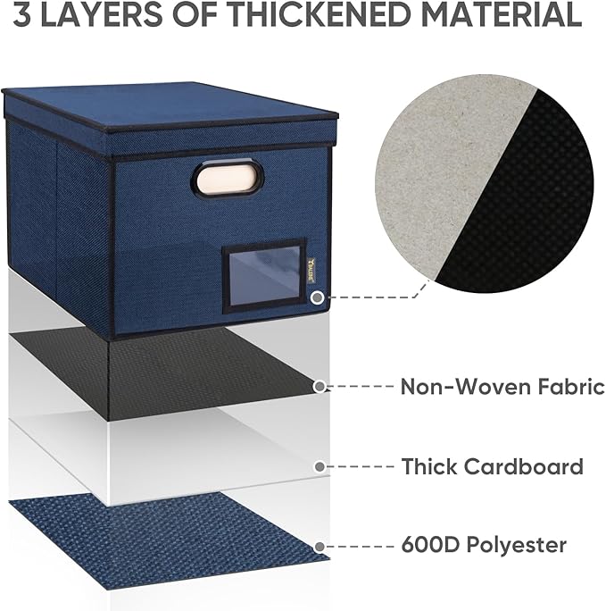 BALEINE File Organizer Box with Lid, Collapsible File Folder Organizer with Plastic Slide, Hanging File Folder Box for Office Document Storage (Tab Friendly, 1 Pack, Blue)