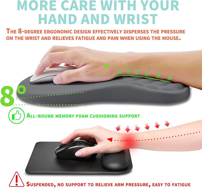 Ergonomic Mouse Pad Wrist Support with Memory Foam Massage Bulge, Carpal Tunnel Pain Relief Mousepad Wrist Rest for Mouse(12x8 inch, Dark Grey)