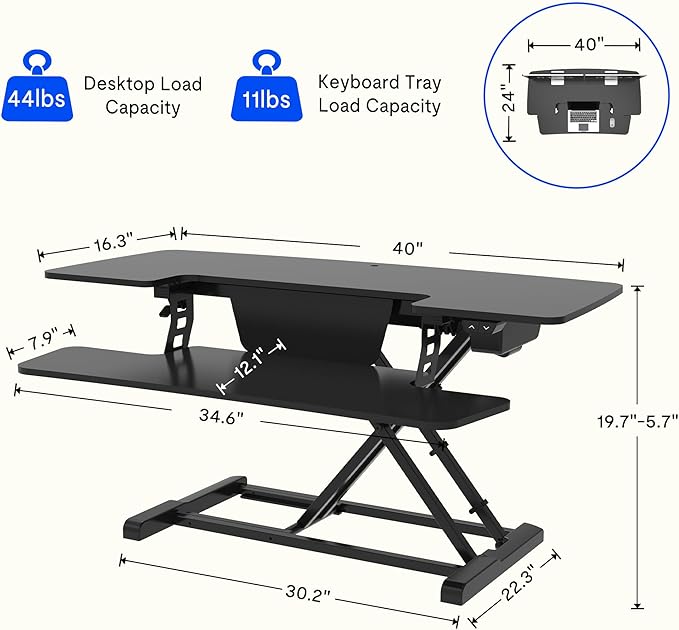 FLEXISPOT 40" Electric Height Adjustable Standing Desk Converter Motorized Stand-up Desk Riser with Quick Release Keyboard Tray, for Home and Office